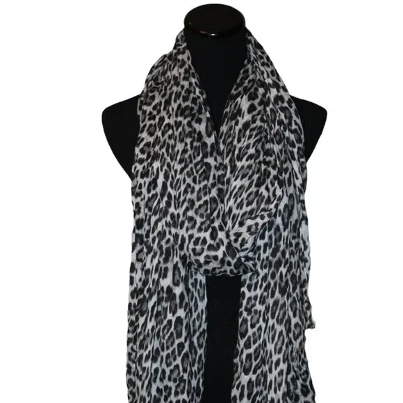 HUGE Large Leopard Animal Print Black White Scarf! EUC! Fun! 104" - Picture 1 of 5